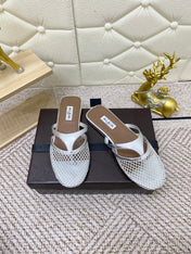 ALAIA BREATHABLE FLAT-TOE MULES 25S IN SILVER CALFSKIN