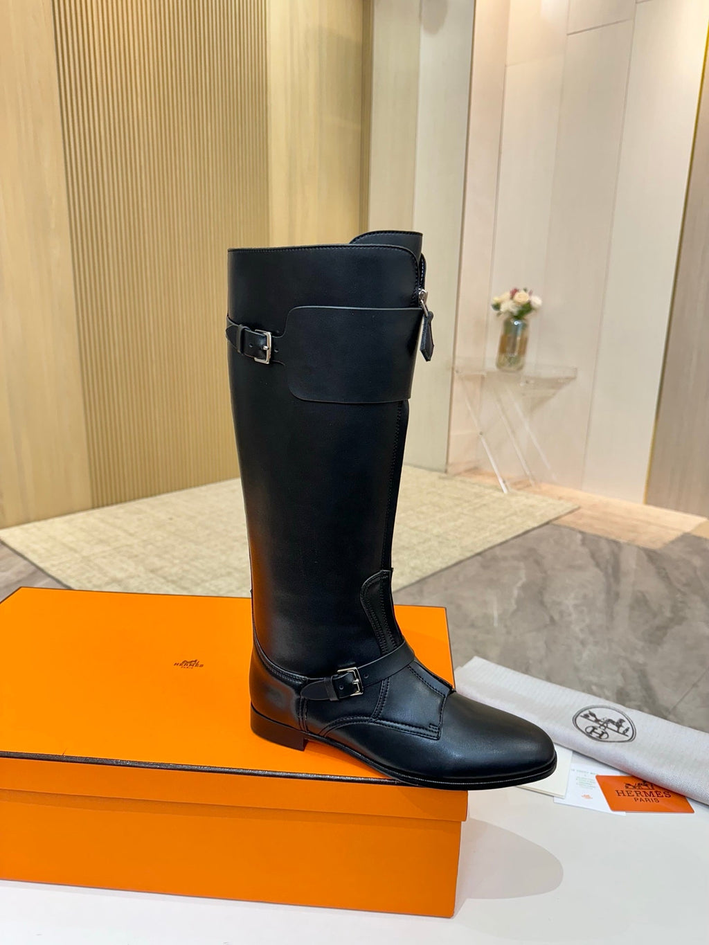 HM 25S RIDING BOOTS IN BLACK LAMBSKIN WITH SILVER HARDWARE