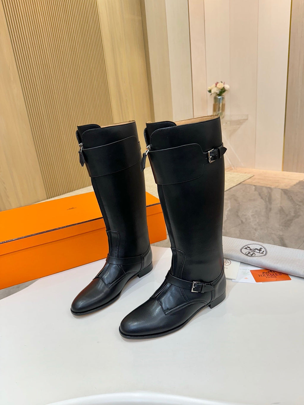 HM 25S RIDING BOOTS IN BLACK LAMBSKIN WITH SILVER HARDWARE