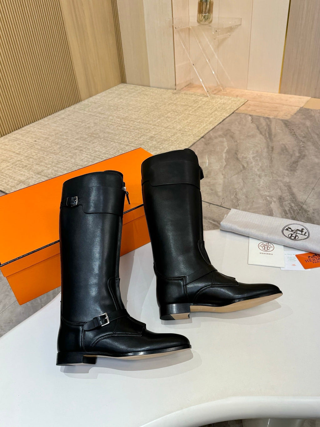 HM 25S RIDING BOOTS IN BLACK LAMBSKIN WITH SILVER HARDWARE