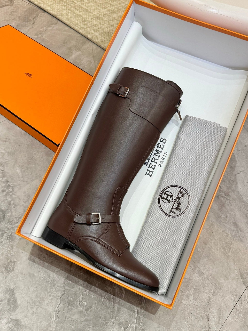 HM 25S RIDING BOOTS IN DARK BROWN LAMBSKIN WITH SILVER HARDWARE