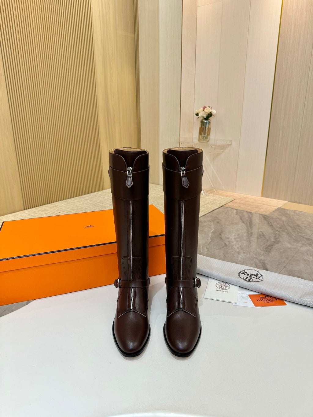 HM 25S RIDING BOOTS IN DARK BROWN LAMBSKIN WITH SILVER HARDWARE