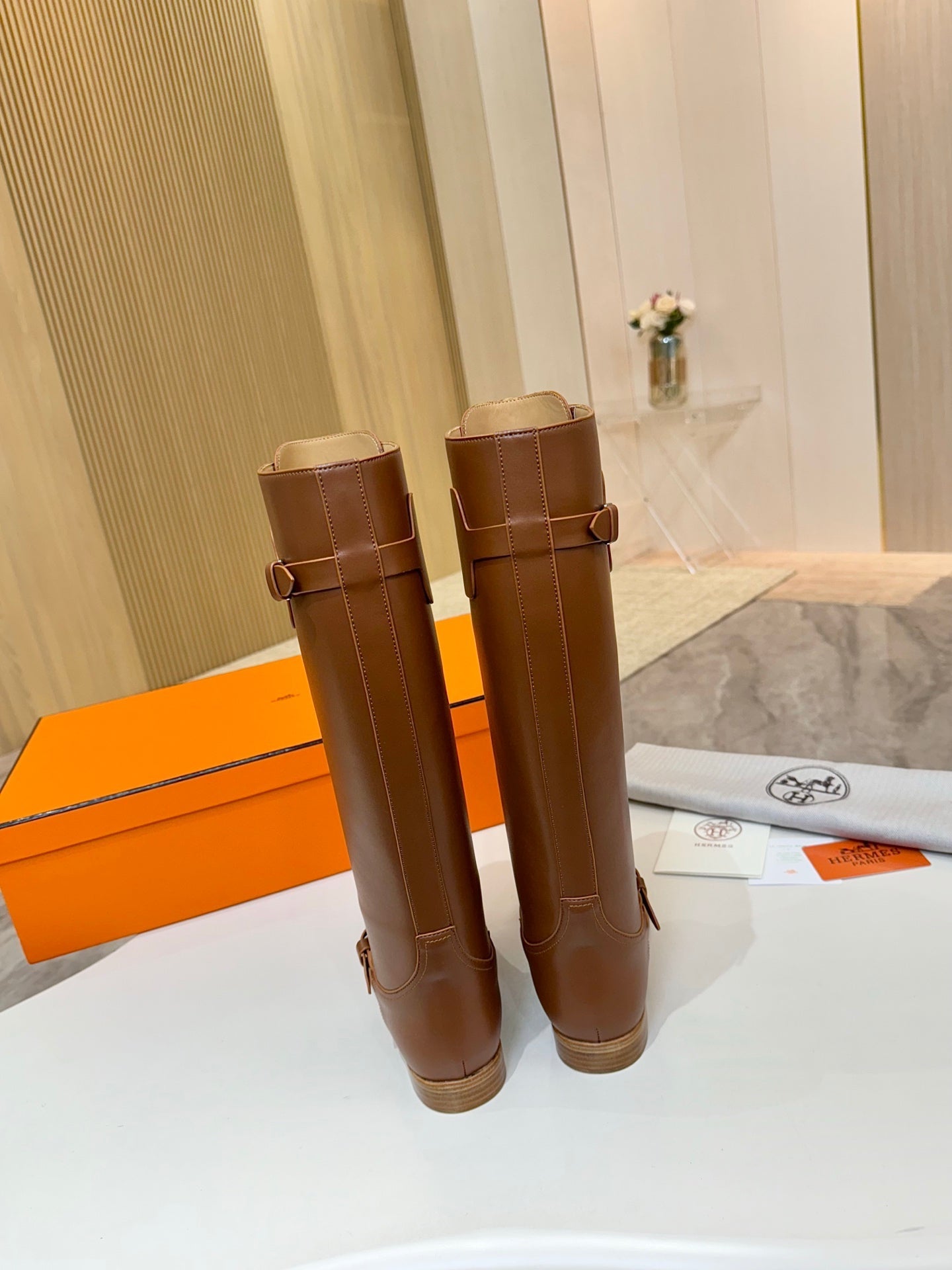HM 25S RIDING BOOTS IN BROWN LAMBSKIN WITH SILVER HARDWARE