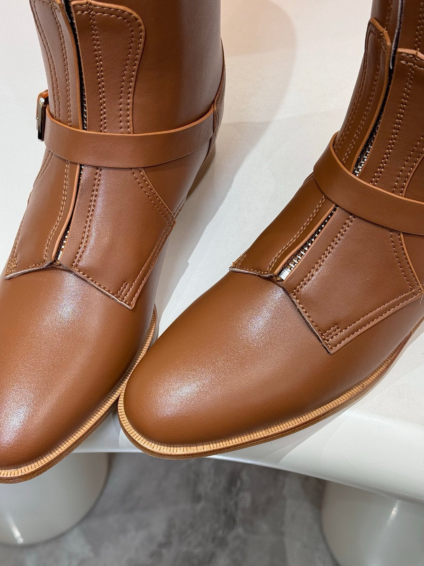 HM 25S RIDING BOOTS IN BROWN LAMBSKIN WITH SILVER HARDWARE