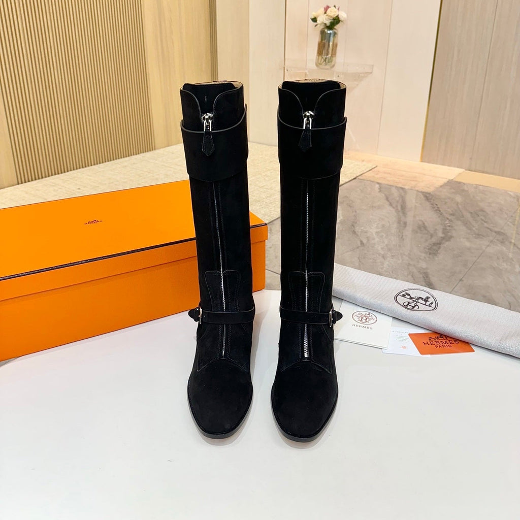HM 25S RIDING BOOTS IN BLACK SUEDE WITH SILVER HARDWARE