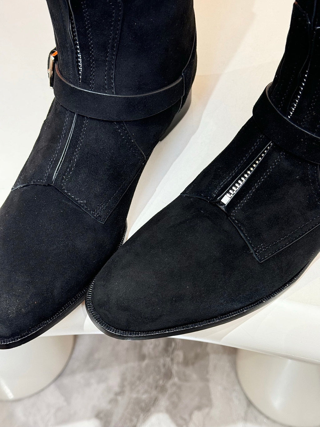 HM 25S RIDING BOOTS IN BLACK SUEDE WITH SILVER HARDWARE