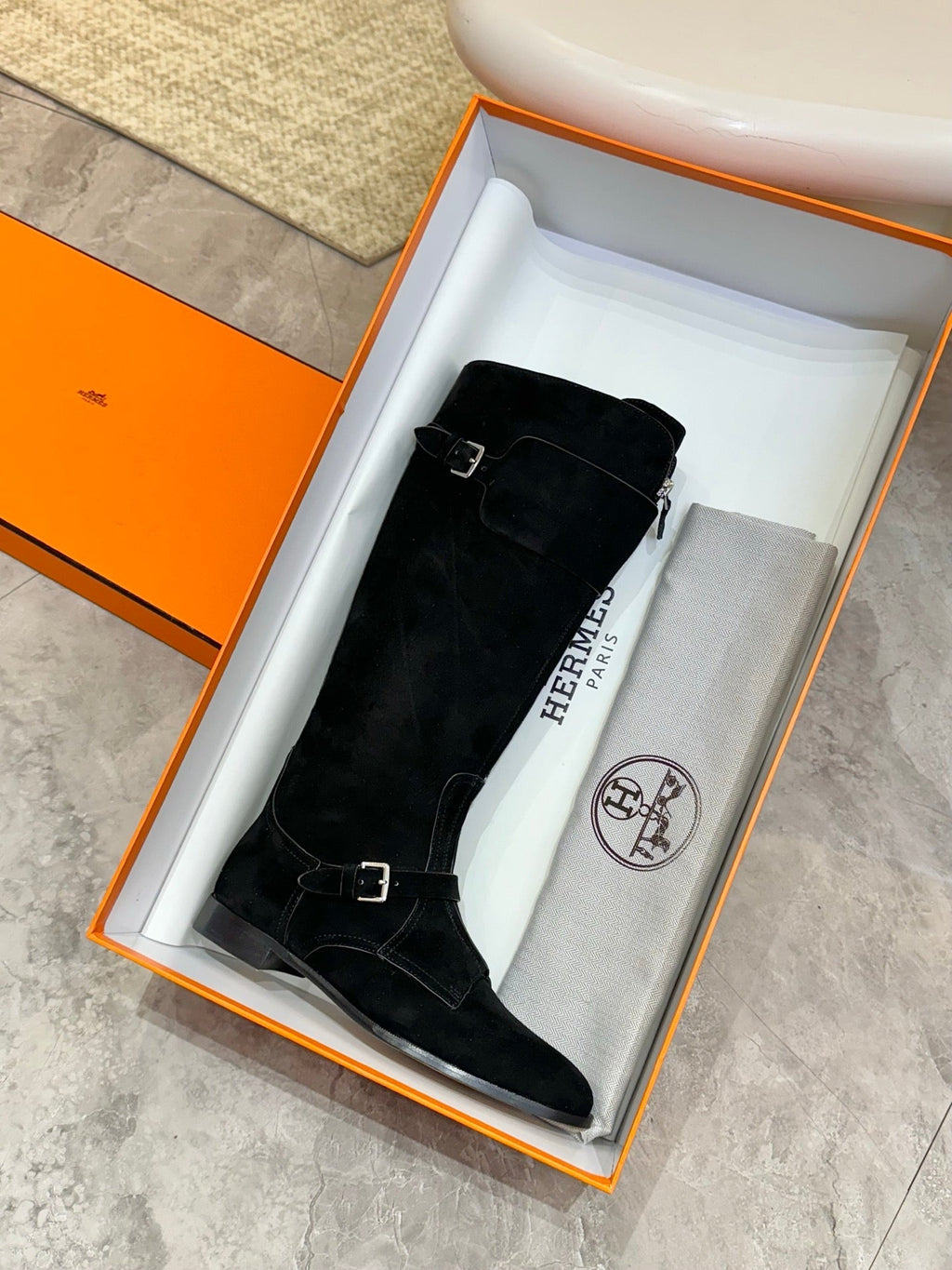 HM 25S RIDING BOOTS IN BLACK SUEDE WITH SILVER HARDWARE