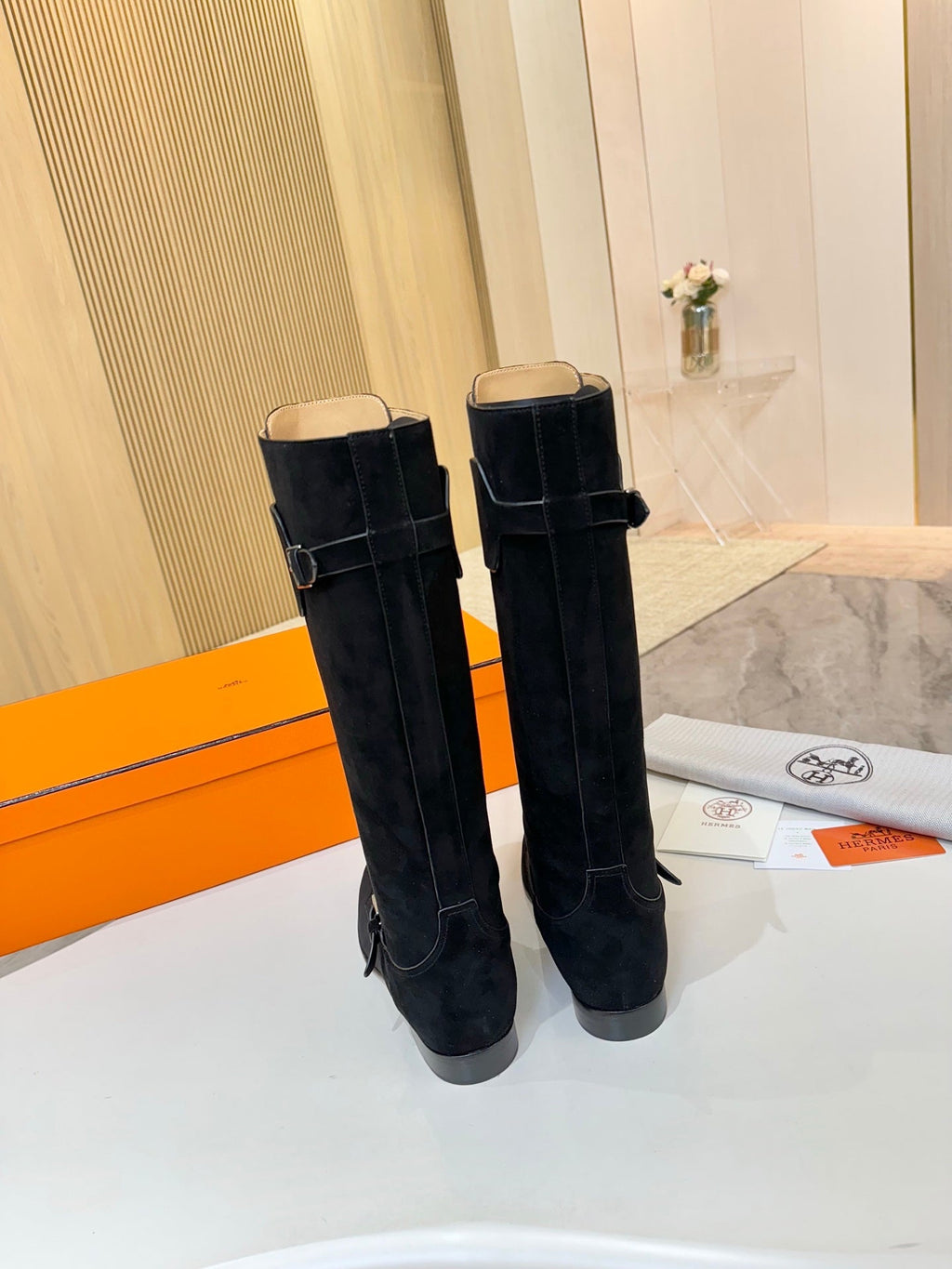 HM 25S RIDING BOOTS IN BLACK SUEDE WITH SILVER HARDWARE