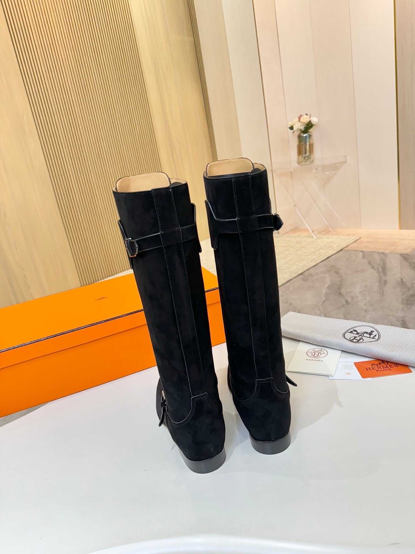 HM 25S RIDING BOOTS IN BLACK SUEDE WITH SILVER HARDWARE