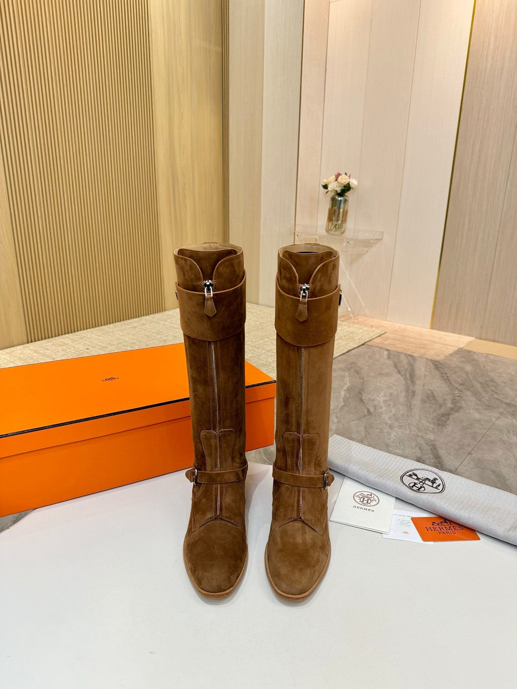 HM 25S RIDING BOOTS IN BROWN SUEDE WITH SILVER HARDWARE