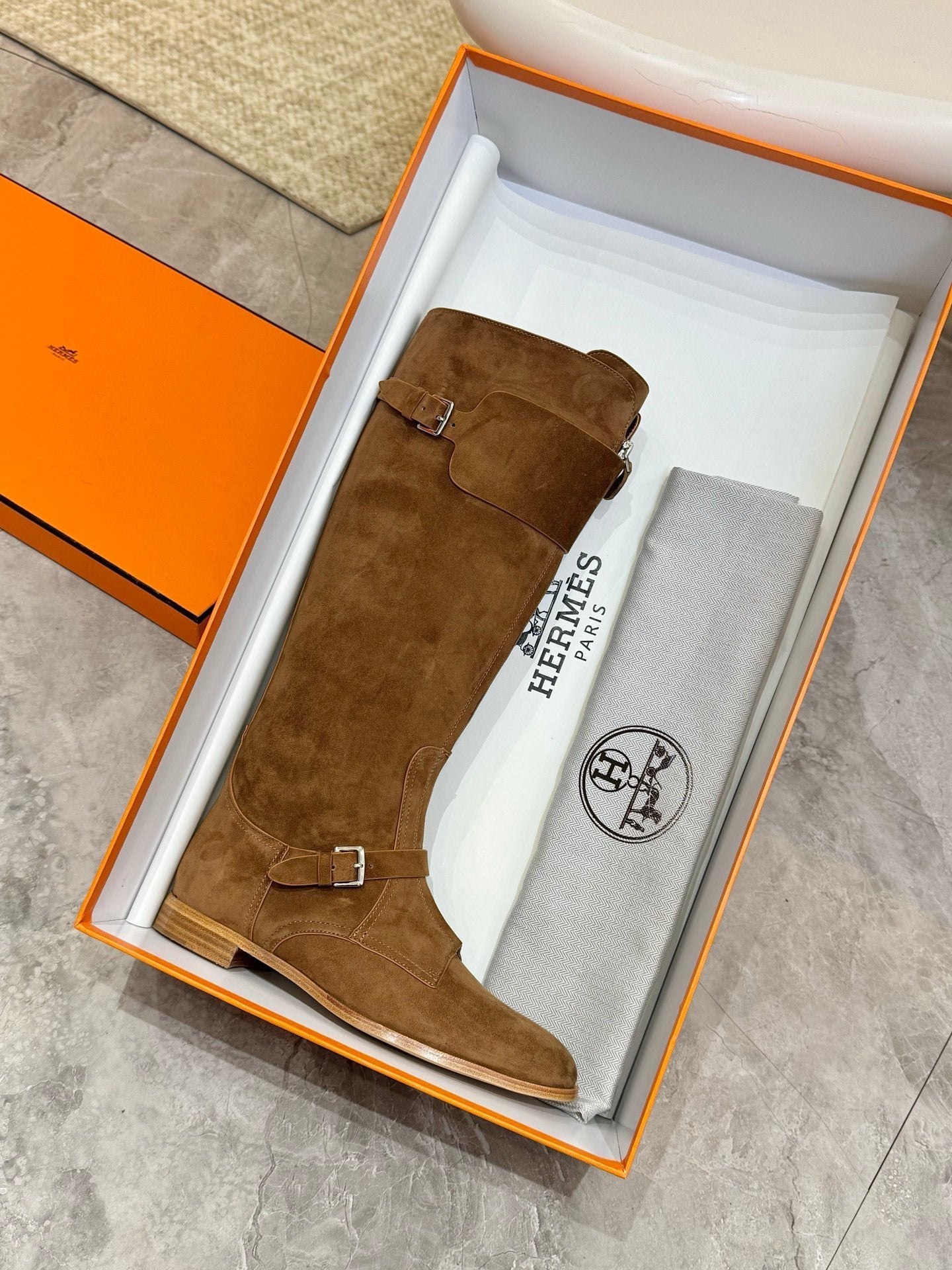 HM 25S RIDING BOOTS IN BROWN SUEDE WITH SILVER HARDWARE