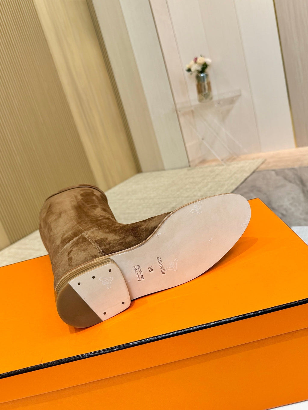 HM 25S JUMPING KNEE-HIGH BOOTS IN BROWN SUEDE WITH SILVER HARDWARE