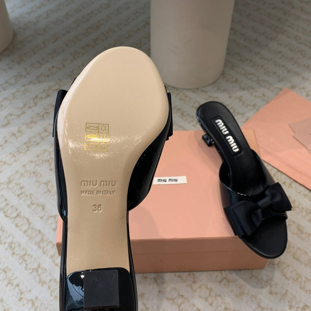 Black Mid - Heels With Black Bow Calfskin