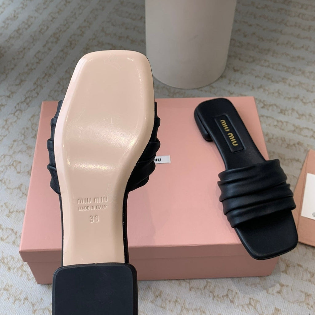 Women's Black Denim Slippers With Stylized Straps