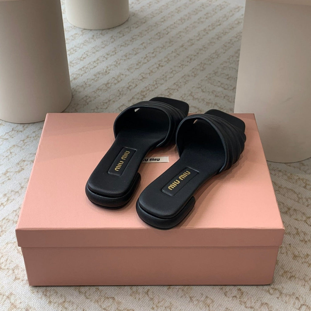 Women's Black Denim Slippers With Stylized Straps