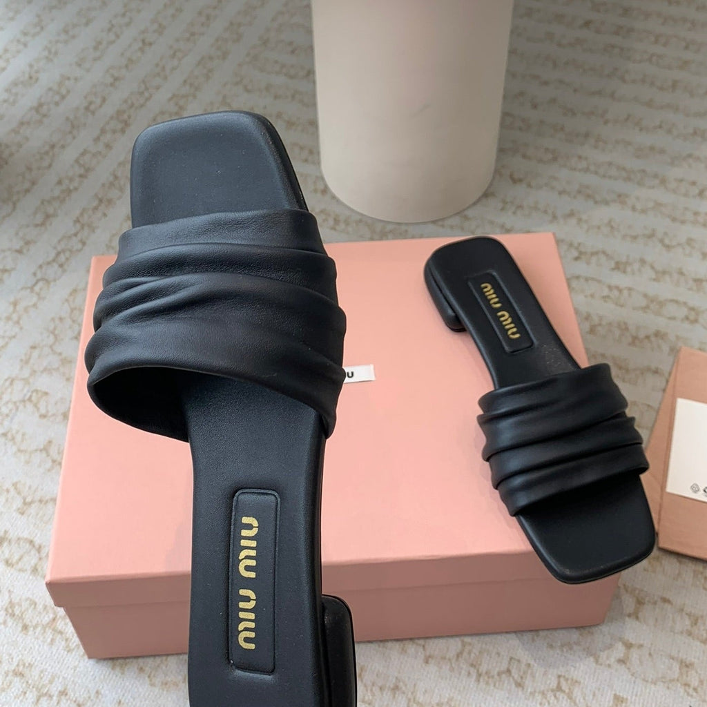 Women's Black Denim Slippers With Stylized Straps