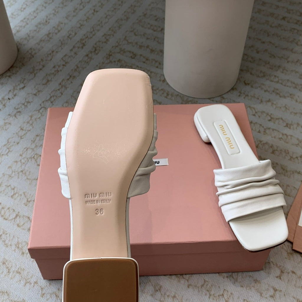 Women's White Denim Slippers With Stylized Straps