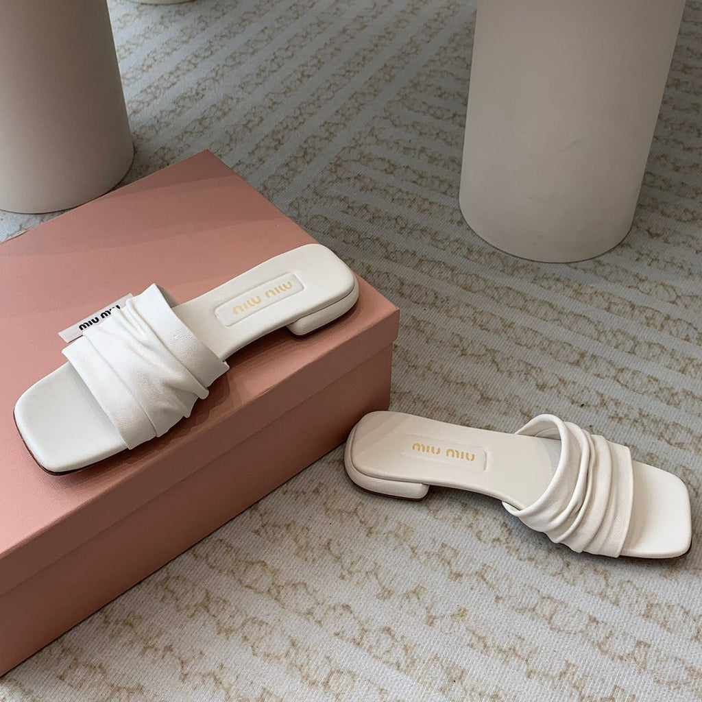 Women's White Denim Slippers With Stylized Straps