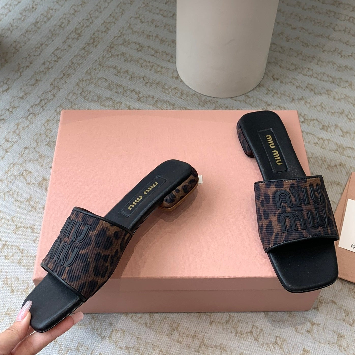 Women's Black Denim Slippers With Brown Straps