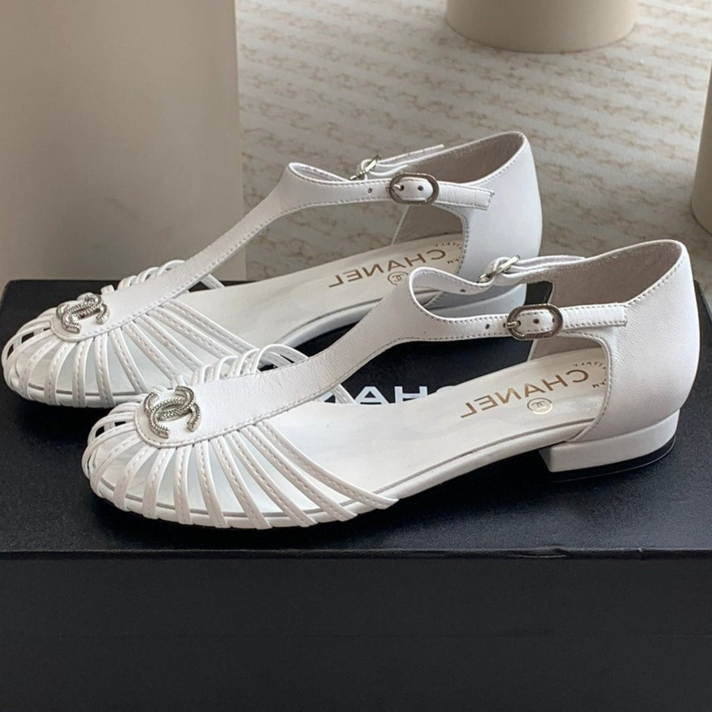 Summer New Hollow Roman Sandals White Sheepskin