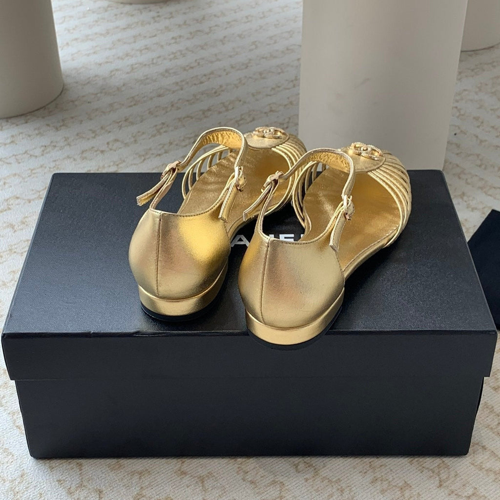 Summer New Hollow Roman Sandals Gold Sheepskin