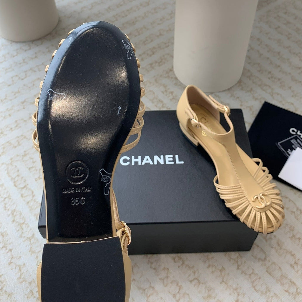 Summer New Hollow Roman Sandals Metalic gold Sheepskin