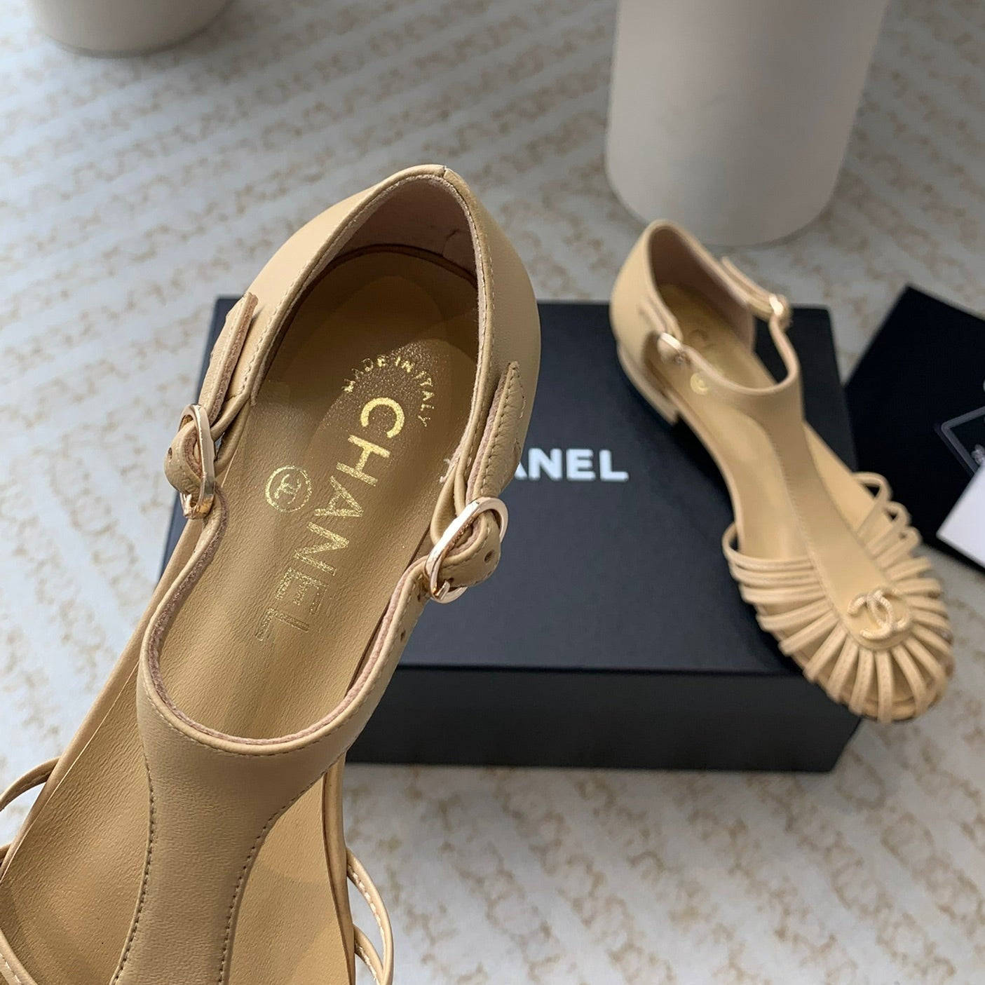 Summer New Hollow Roman Sandals Metalic gold Sheepskin