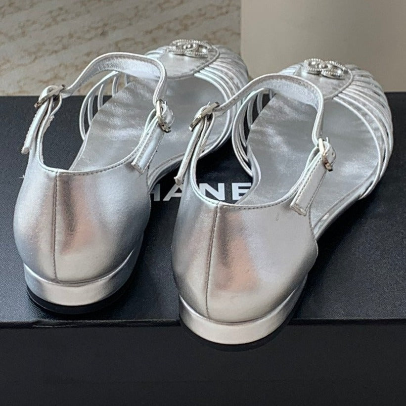 Summer New Hollow Roman Sandals Silver Sheepskin