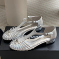 Summer New Hollow Roman Sandals Silver Sheepskin