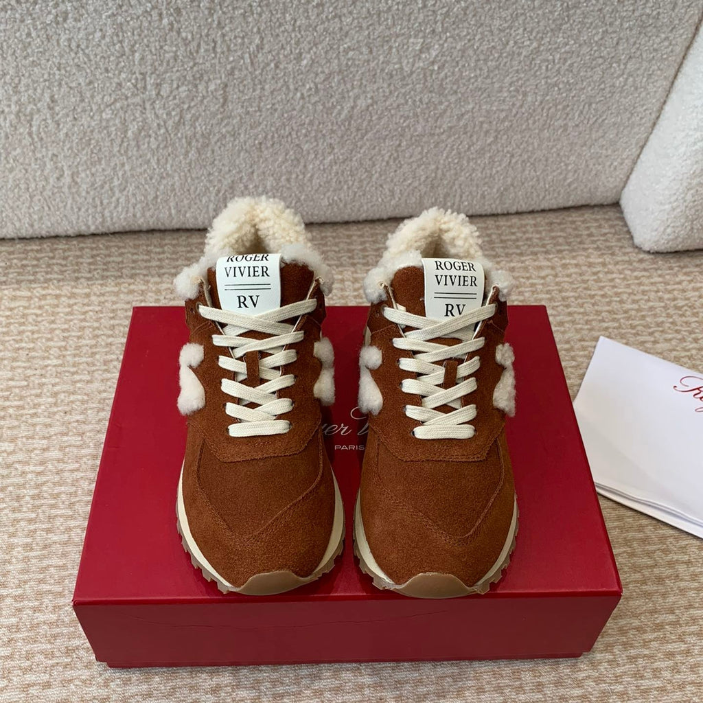 VIV' RUN SNEAKER IN BROWN SUEDE AND SHEARLING