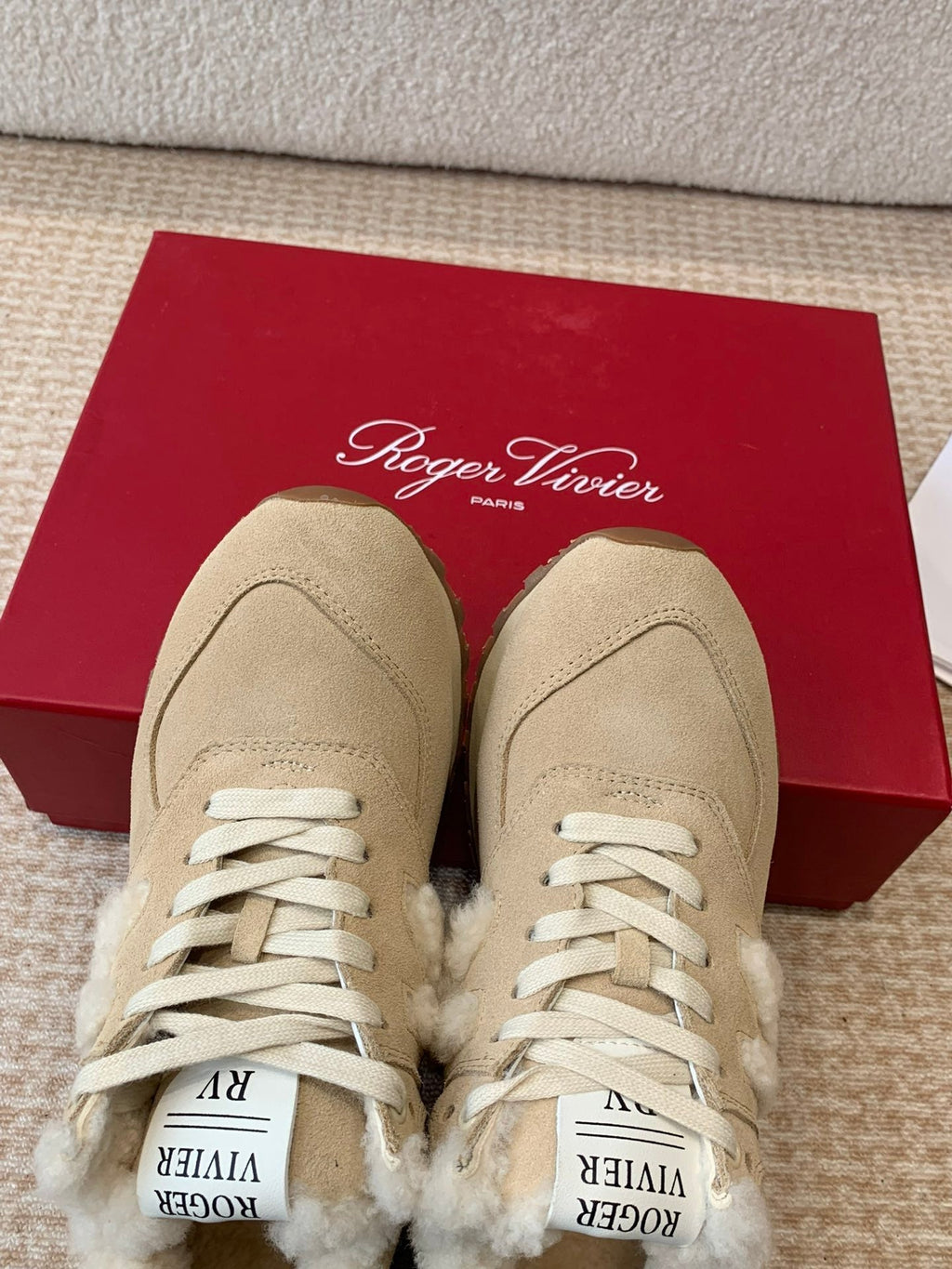 VIV' RUN SNEAKER IN LIGHT BROWN SUEDE AND SHEARLING