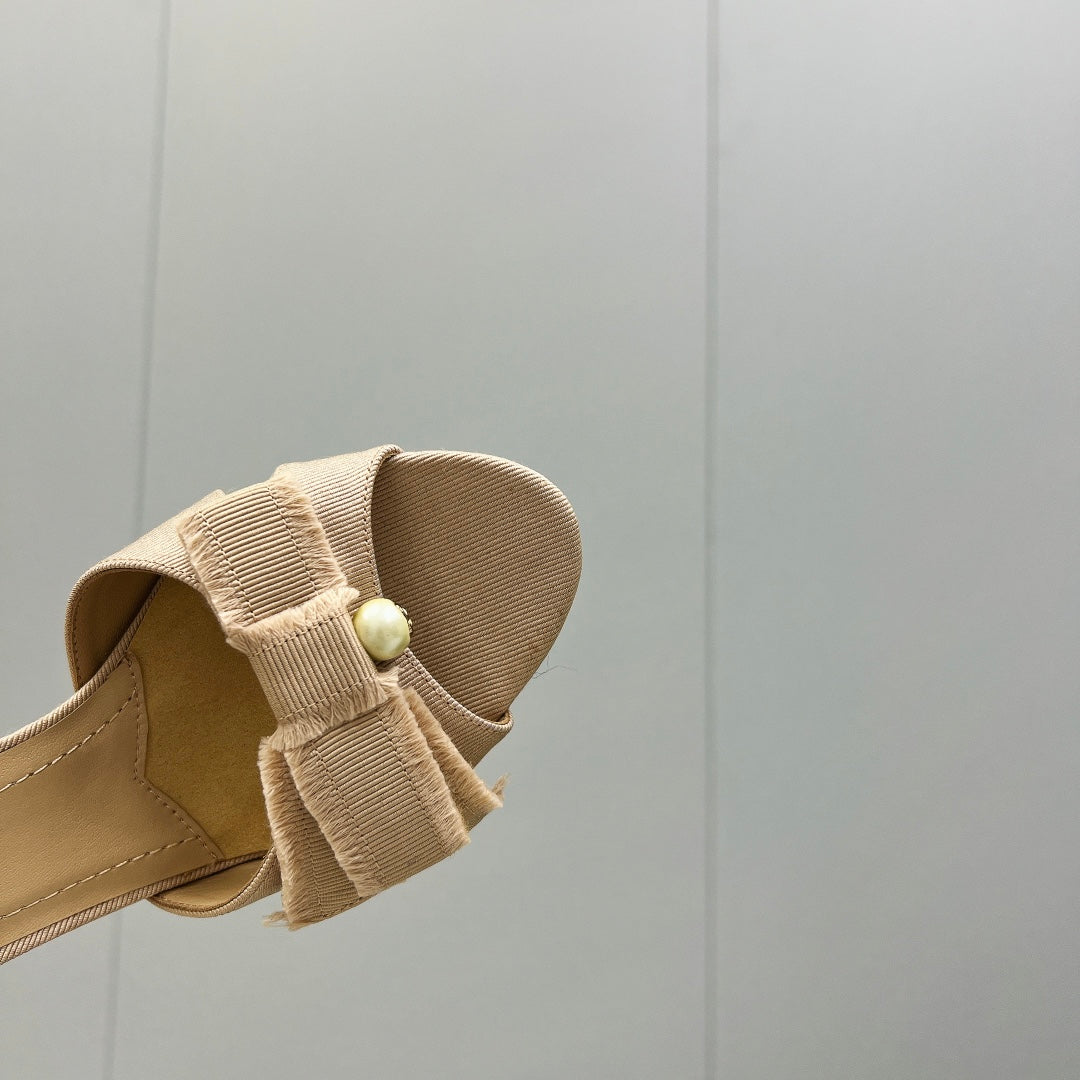 HIGH ADIORABLE MULE IN BISQUE BEIGE FABRIC