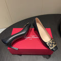 ROGER VIVIER 25S TROMPETTE SQUARE TOE HIGH HEELS 70MM IN BLACK SHINY CALFSKIN
