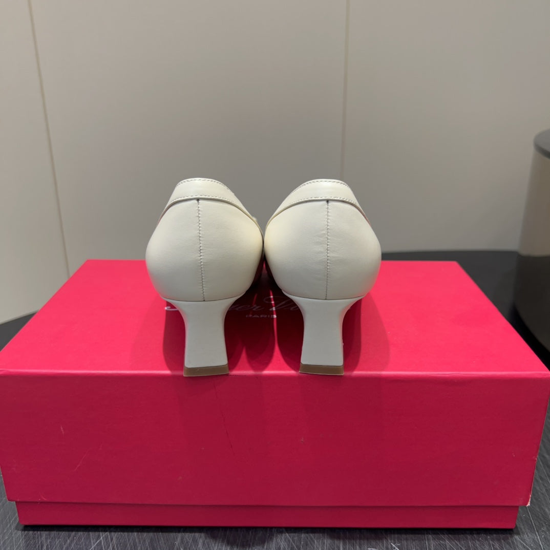 ROGER VIVIER 25S TROMPETTE SQUARE TOE HIGH HEELS 45MM IN IVORY SHINY CALFSKIN