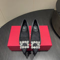 ROGER VIVIER 25S GRETE BALLET FLATS IN BLACK SILK WITH EMBELLISHED CRYSTALS