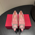 ROGER VIVIER 25S GRETE BALLET FLATS IN BABY PINK SILK WITH EMBELLISHED CRYSTALS