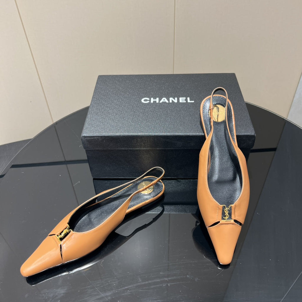 YSL SLINGBACK FLATS 25S IN MUTED ORANGE LAMBSKIN WITH GOLD HARDWARE