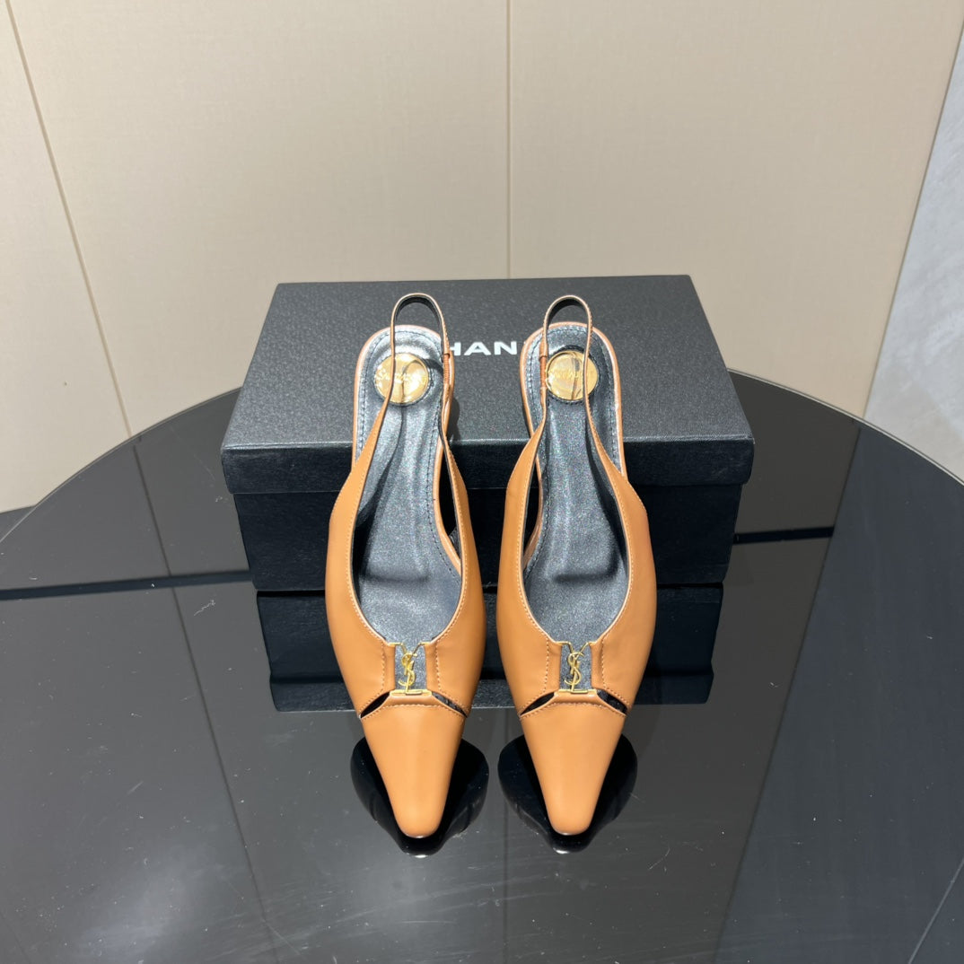 YSL SLINGBACK FLATS 25S IN MUTED ORANGE LAMBSKIN WITH GOLD HARDWARE