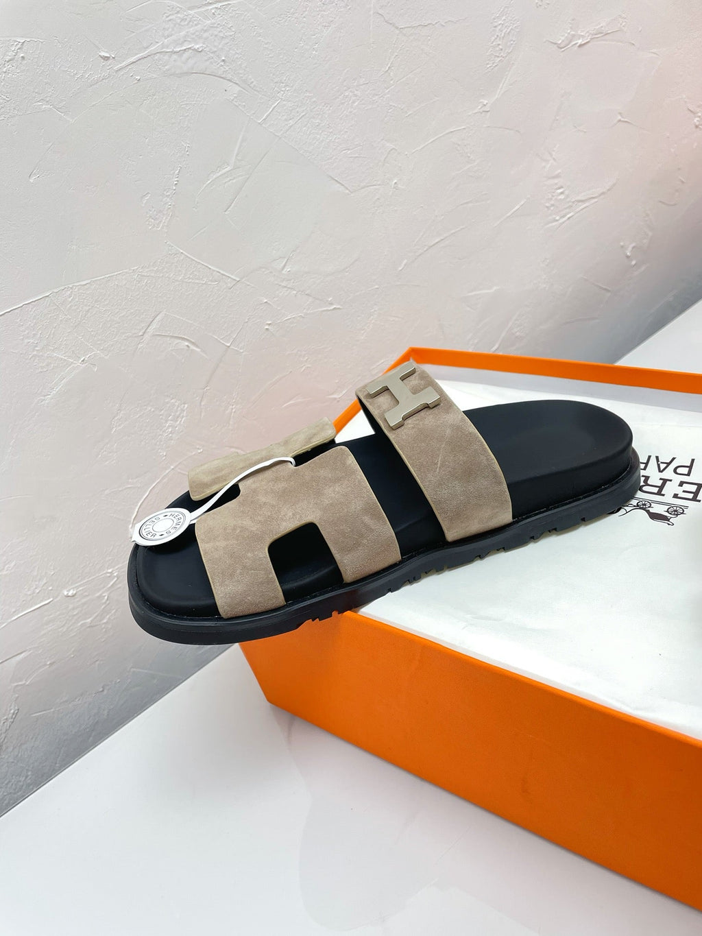 CHYPRE SANDAL LIGHT GRAY SUEDE WITH H BUCKLE