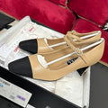 HIGH MARY JANE IN DARK CREAM CALFSKIN AND BLACK SATIN