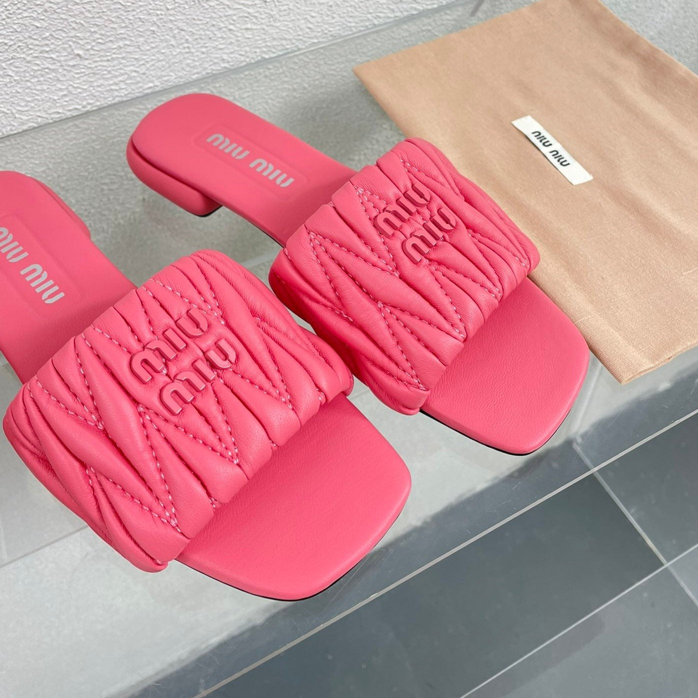 Women's Rose Red Leather Slippers