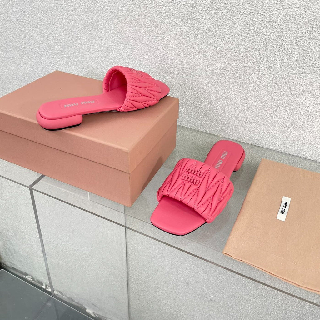 Women's Rose Red Leather Slippers