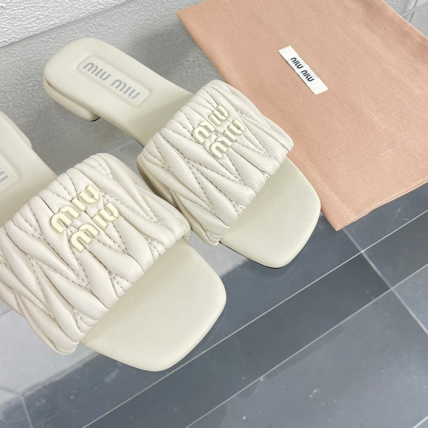 Women's White Leather Slippers