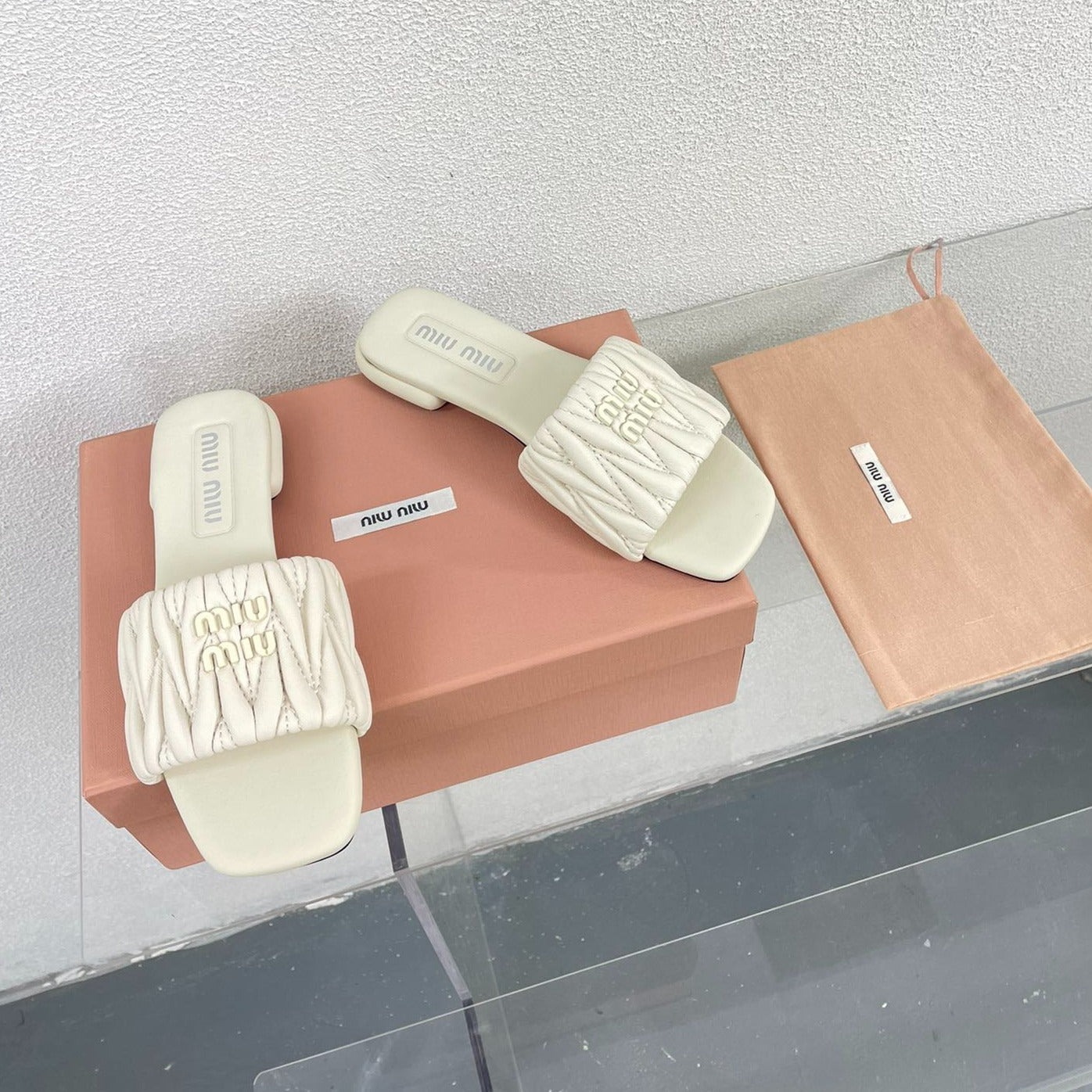 Women's White Leather Slippers