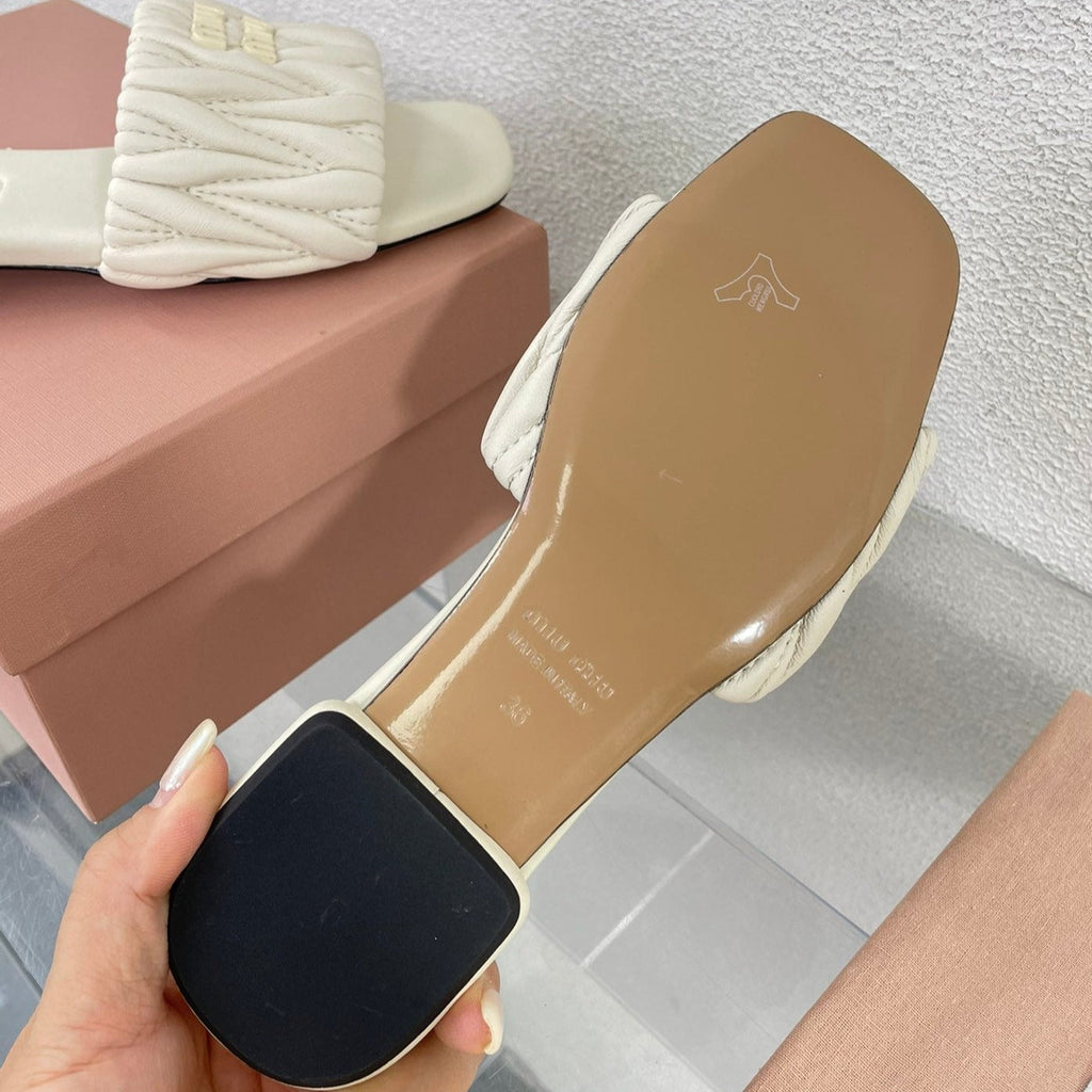 Women's White Leather Slippers