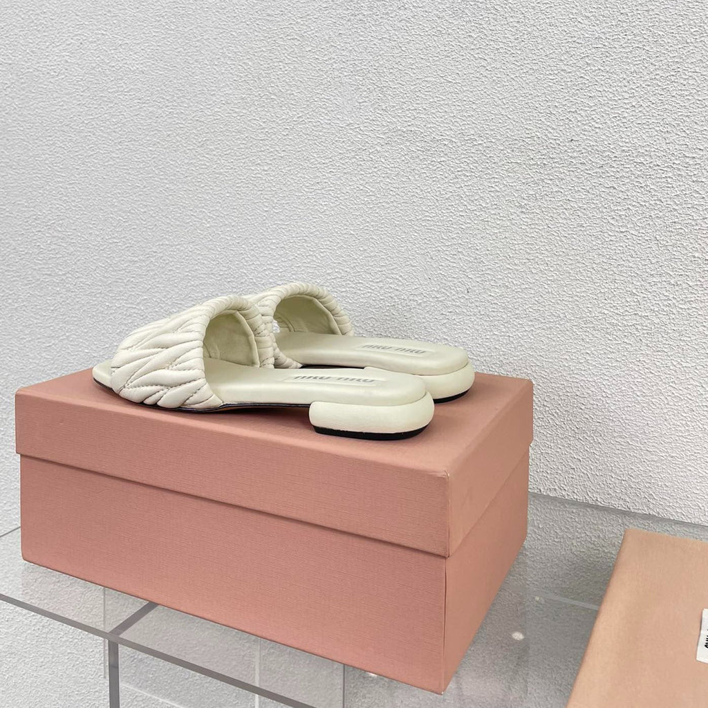 Women's White Leather Slippers