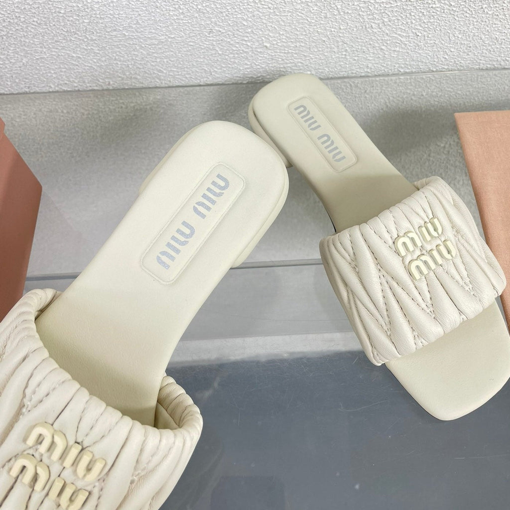 Women's White Leather Slippers