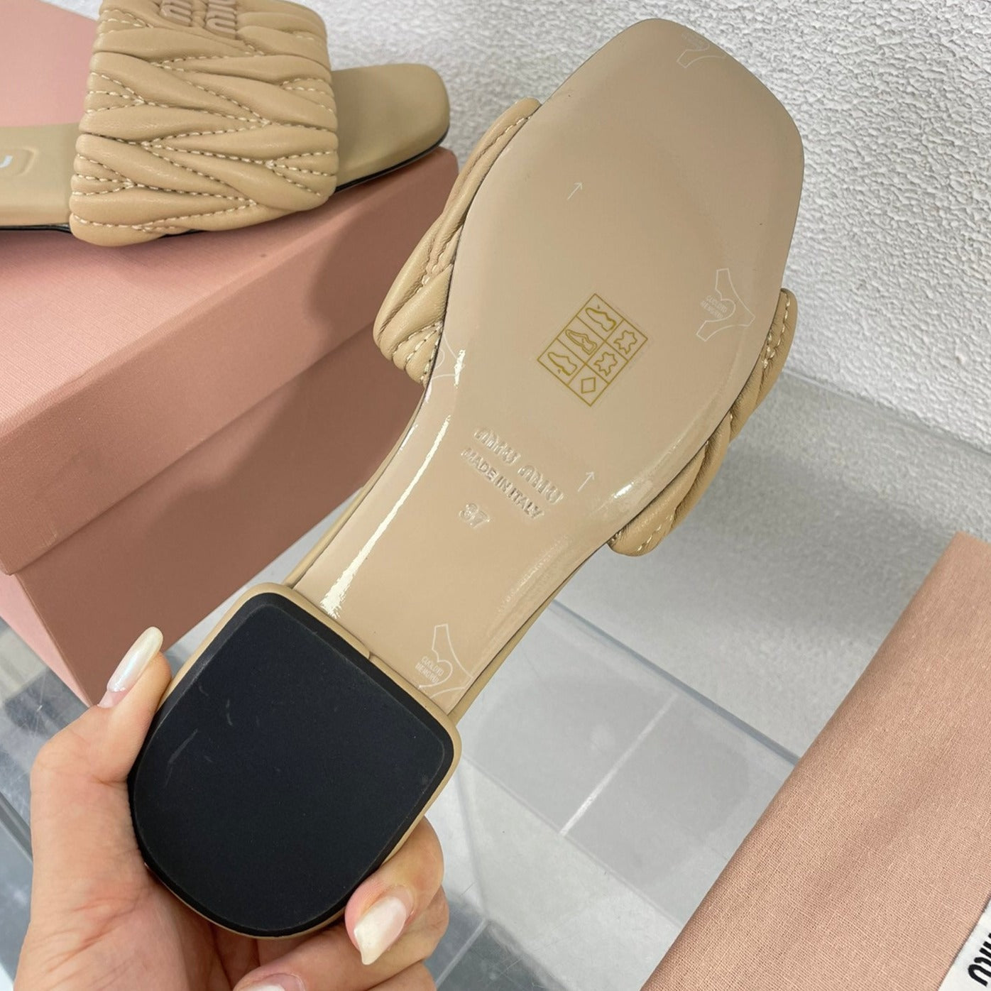 Women's Apricot Leather Slippers