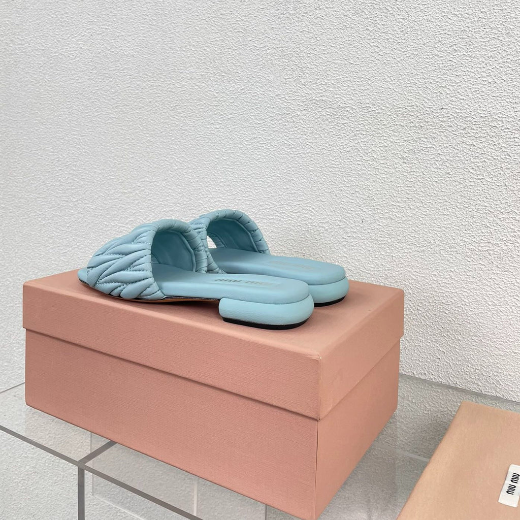 Women's Baby Blue Leather Slippers