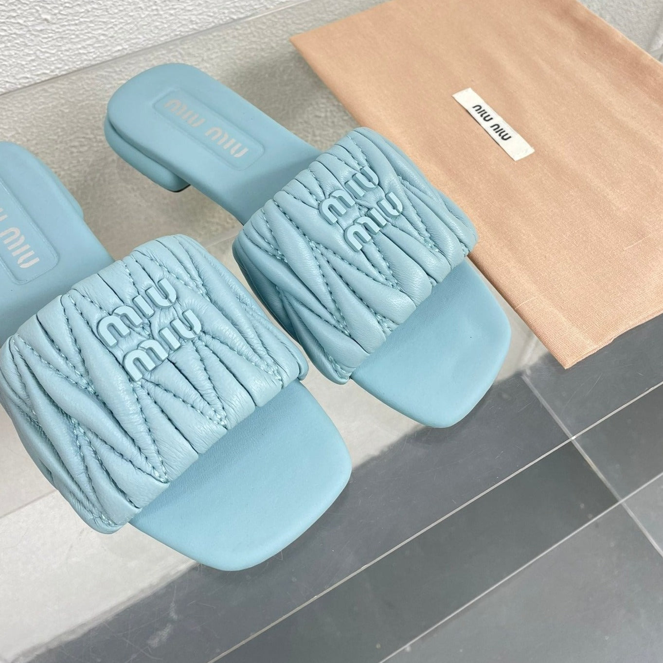 Women's Baby Blue Leather Slippers